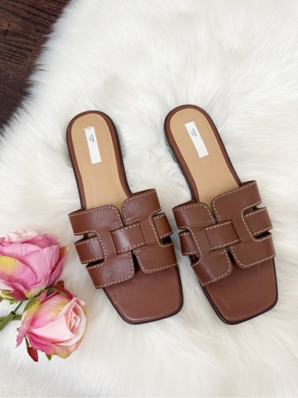 H&M Brown Leather Slide Mules
